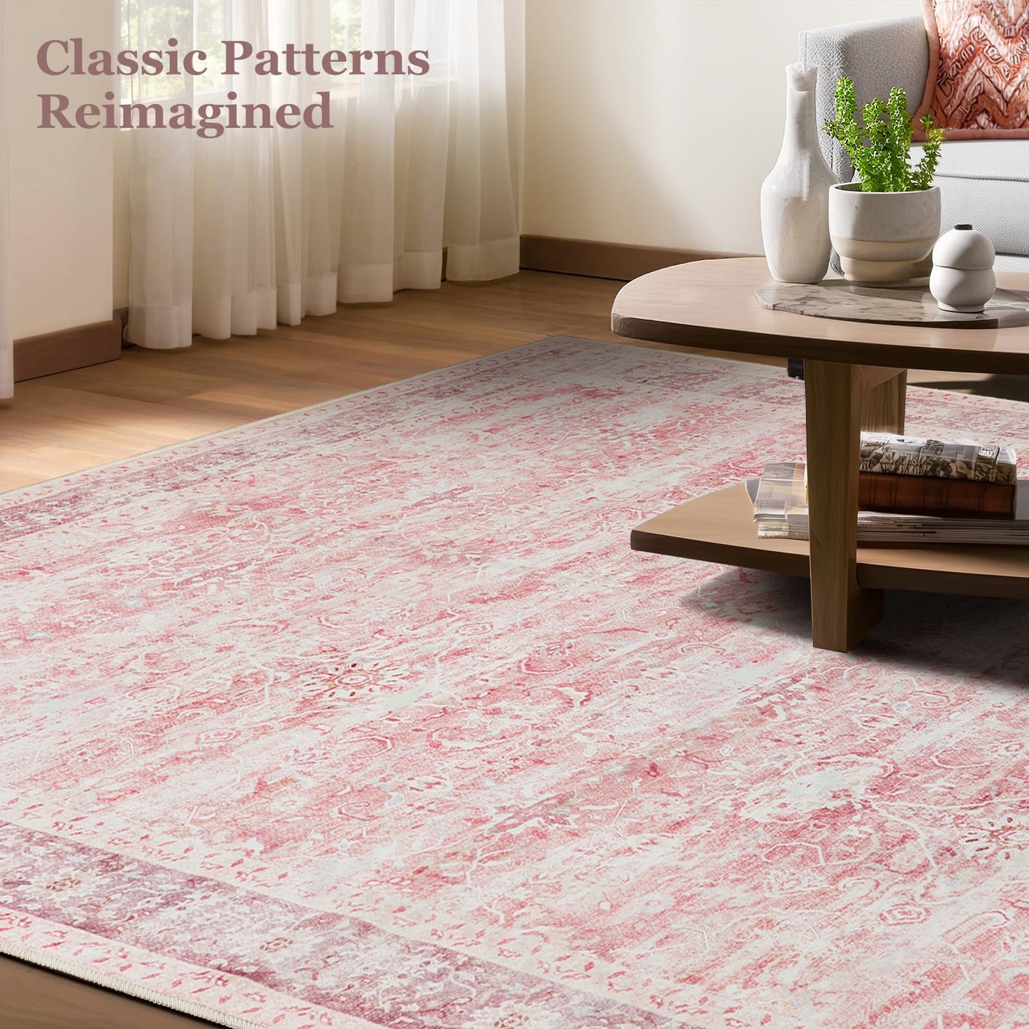 Jainmy Small Pink Rug 2x3, Aesthetic Area Rug for Girls Bedroom Bedside Vanity, Cute Rug for Nursery Kids Room Dorm Washable Non Slip, Low Pile Thin Indoor Door Mats for Entryway Entrance Kitchen