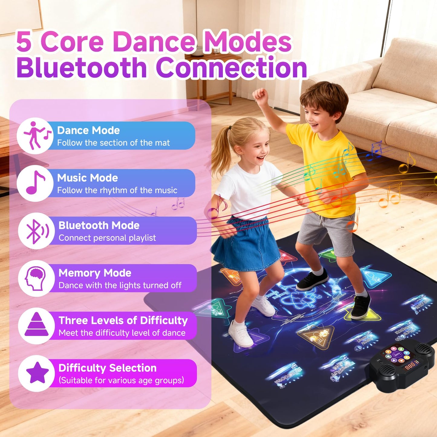 LivelyCove Wireless Bluetooth Dance Mat | Built-in Music 8 Games 3 Levels | Gifts for Kids Birthday Christmas Children's Day | Boys Girls 3-15 Years Old