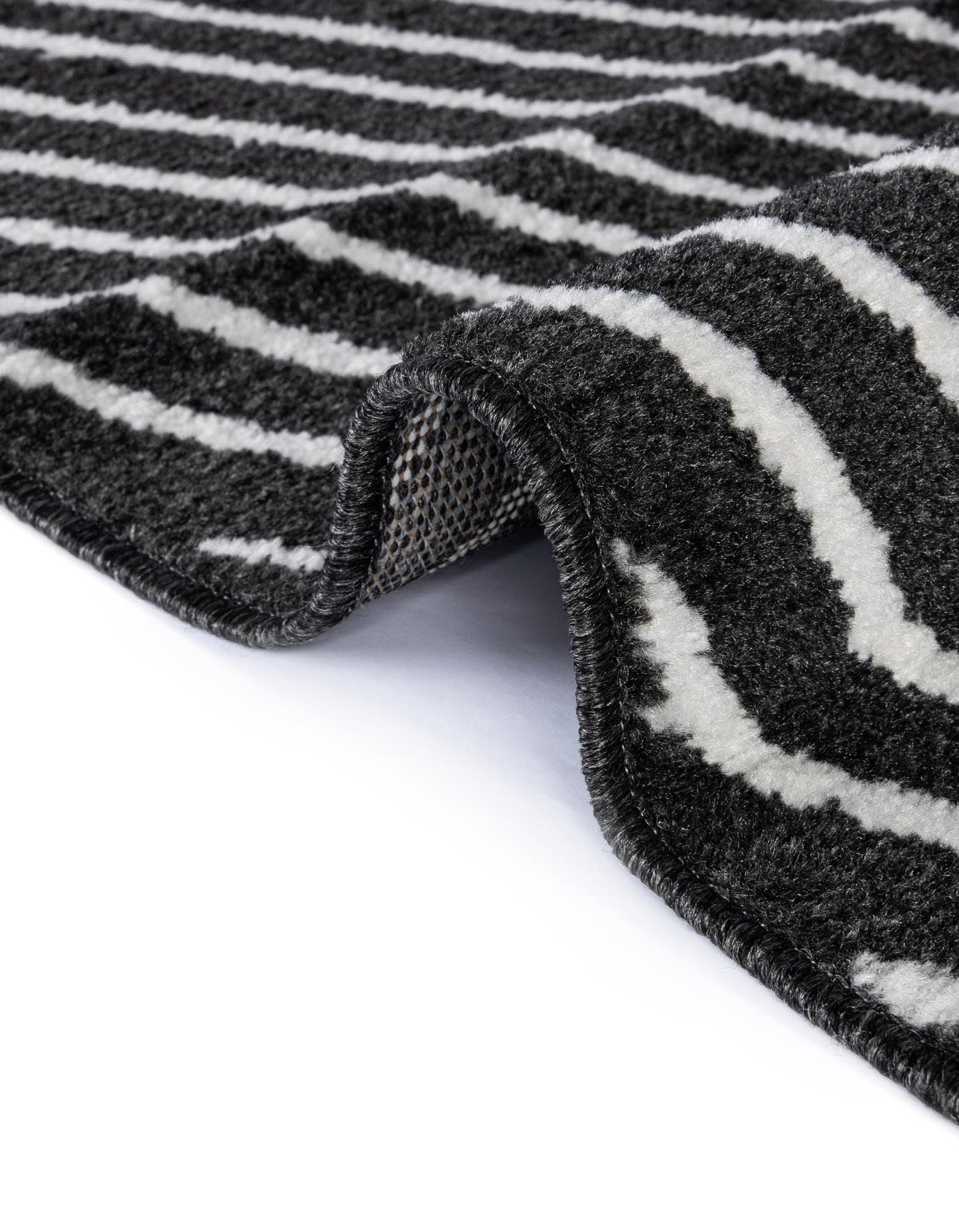 Rugs.com - Oslo Rug – 8 Ft Square Black Easy-Clean Area Rug – Bold Geometric Stripes, Perfect for Living Rooms, Bedrooms, and Home Offices