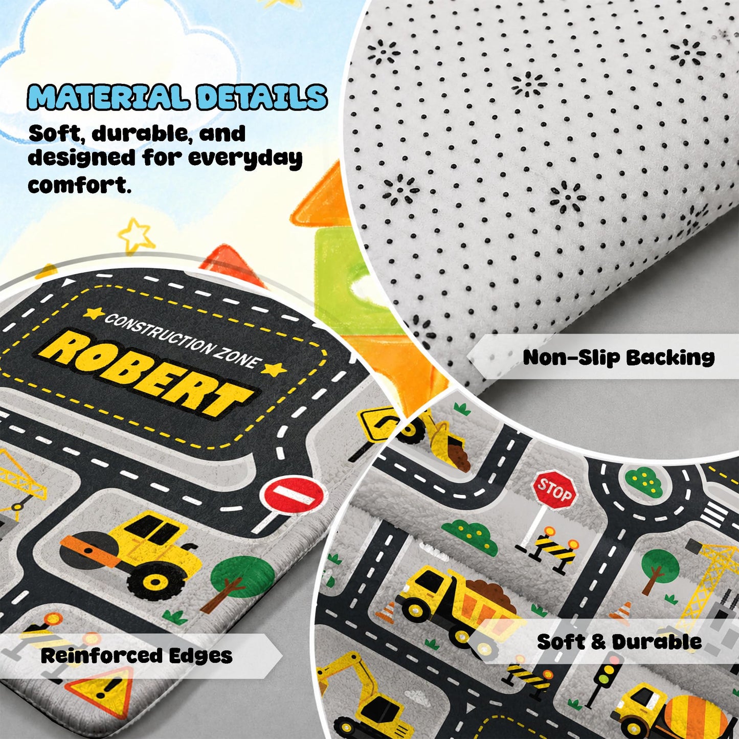 Custom Road Map Area Rug, Personalized City Street Car Rug, 5x7 Cars Truck Play Mat, Washable Non Slip Soft Town Playroom Carpet for Kids Bedroom Nursery Classroom Decor (Map 4)