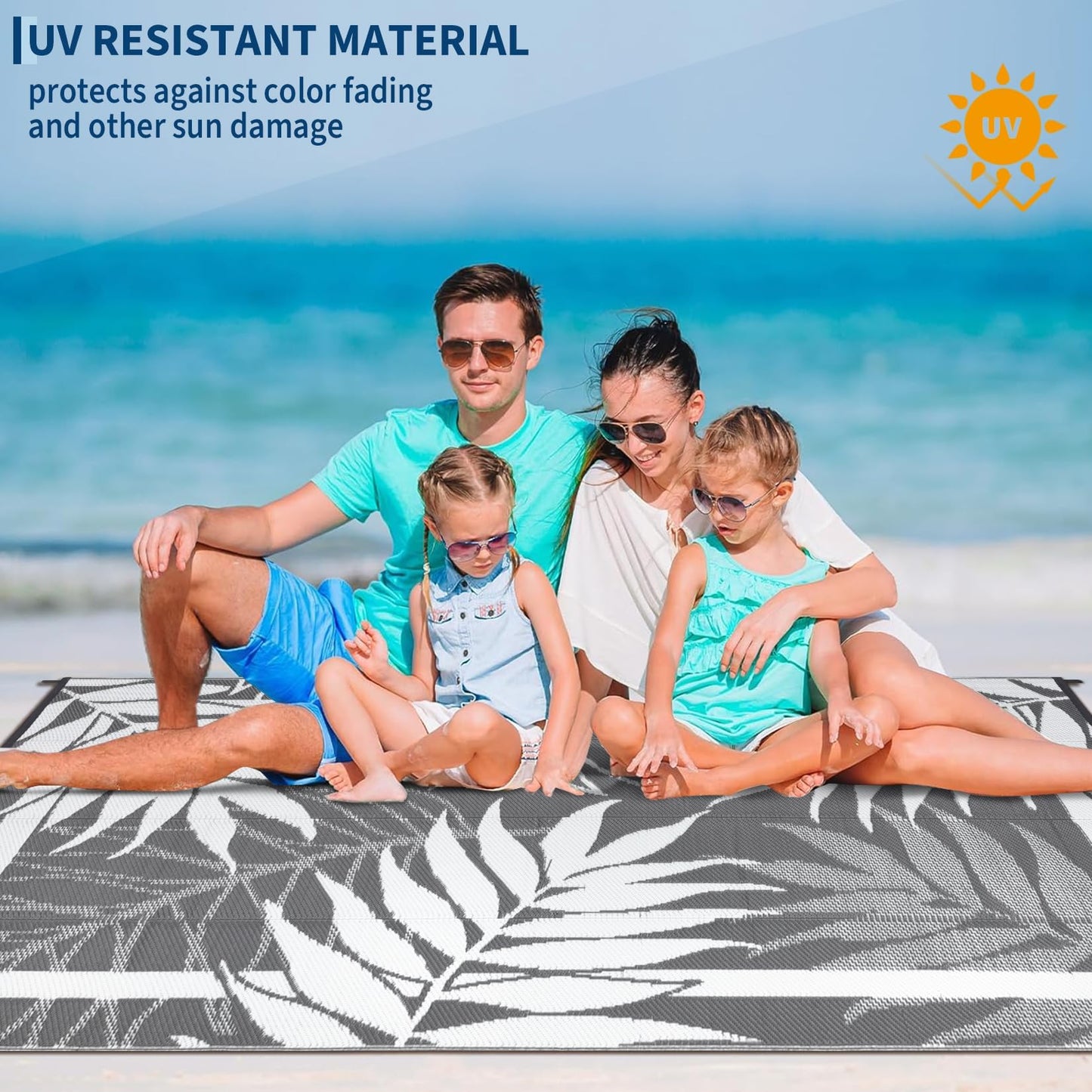 GAOMON 9'x18' Outdoor Rug Waterproof, Reversible Plastic Straw Rug for Large Patio, Backyard, Poolside, Deck – UV Resistant, Heavy Duty, Easy Clean Outdoor Carpet for High Traffic, Grey&White