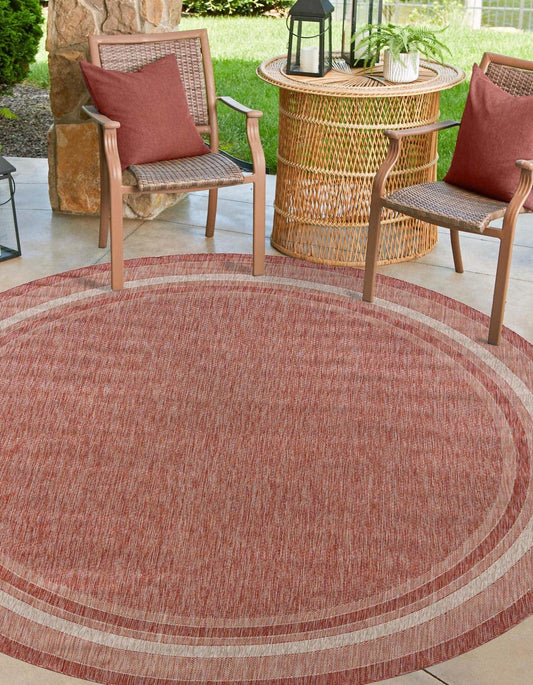 Unique Loom Outdoor Border Collection Area Rug - Soft Border (10' Round Rust Red/Ivory)