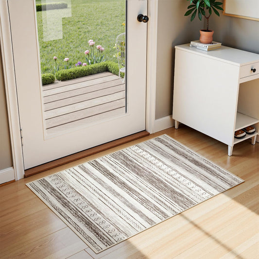 Tortania Area Rug Living Room Rugs - 2x3 Washable Soft Neutral Boho Moroccan Farmhouse Mat Indoor Floor Carpet for Bedroom Under Dining Table Home Office Decor - Cream Brown