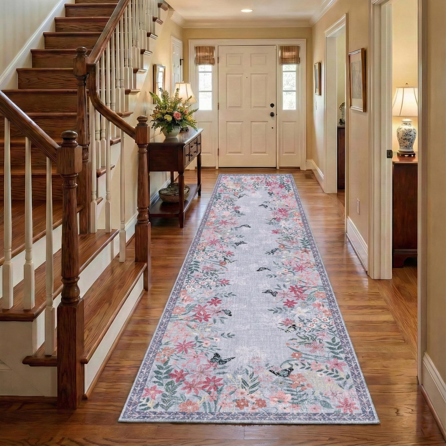 Purple 3x12 Runner Rug for Hallways Bed Side Kitchen, Boho Washable Low-Pile Floor Entryway Long Bathroom Mat, Non-Slip Laundry Room Washstand Front Carpet 36x144 Inch