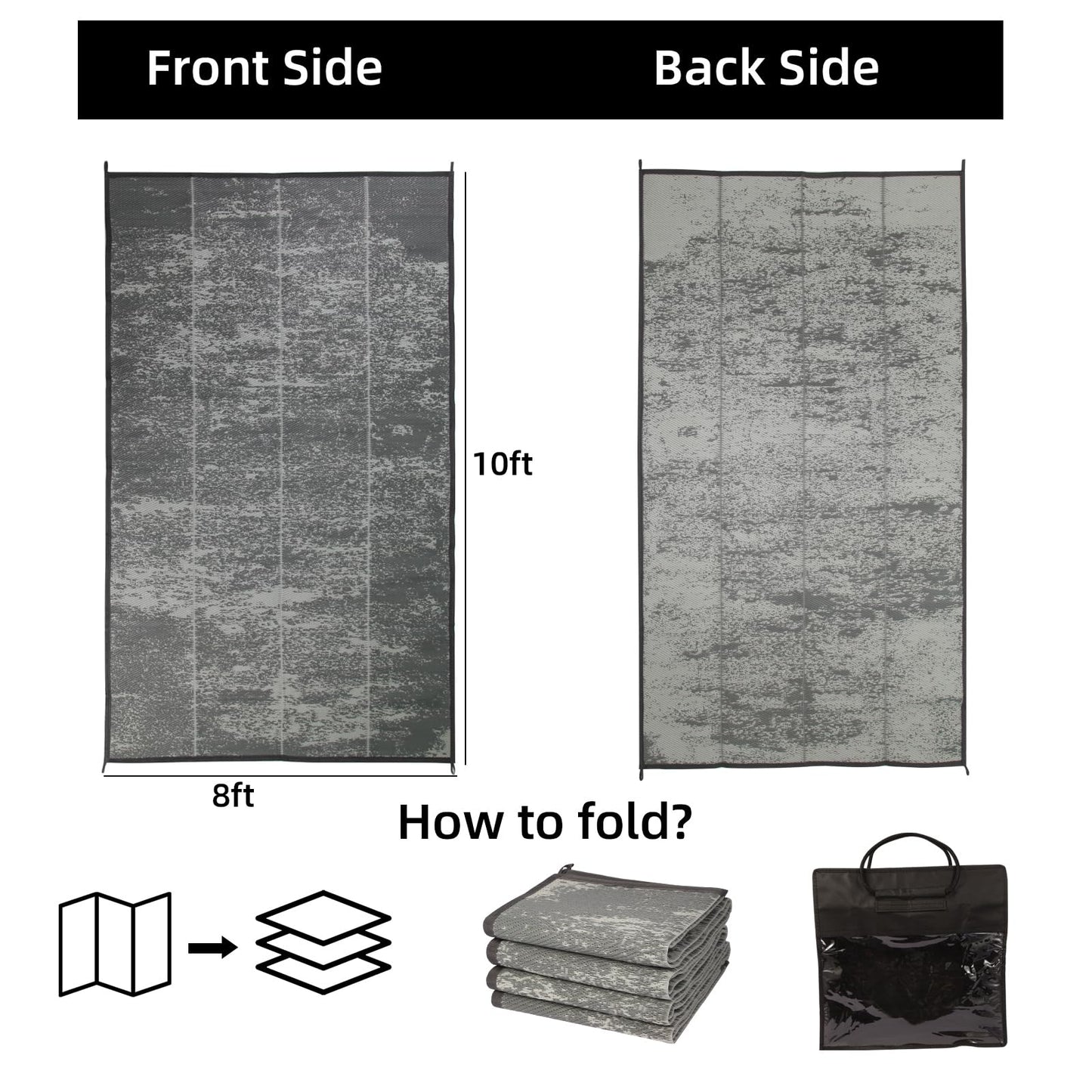 8'x 10' Outdoor Rug,Waterproof Reversible Patio Rugs,8x10 ft Plastic Straw Outdoor Carpet Foldable Plastic Camping Mat for Outside RV, Patio,Picnic,Camper,Balcony,Porch(Deep Gray)