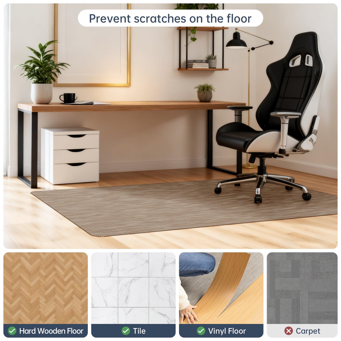 Futurwit Office Chair Mat for Hardwood Floor, 48" x 36" Desk Computer Chair Mats for Hard Wood, Anti-Slip Easy Glide Rolling Floor Protector Mat, Under Desk Mat for Home Office, Dark Brown