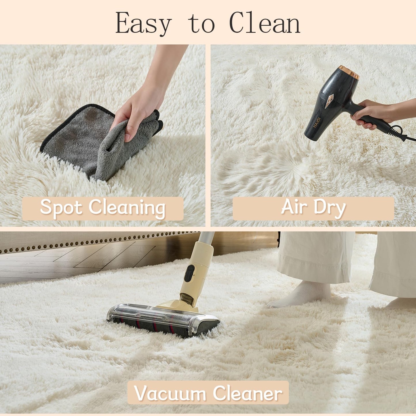 White Fluffy Area Rugs for Bedroom - 5x7 Soft Plush Shag Rug for Living Room Nursery Kids Room - Non Slip Fuzzy Shaggy Floor Carpets for Girls Boys Play Room Dorm Decor,Cream White