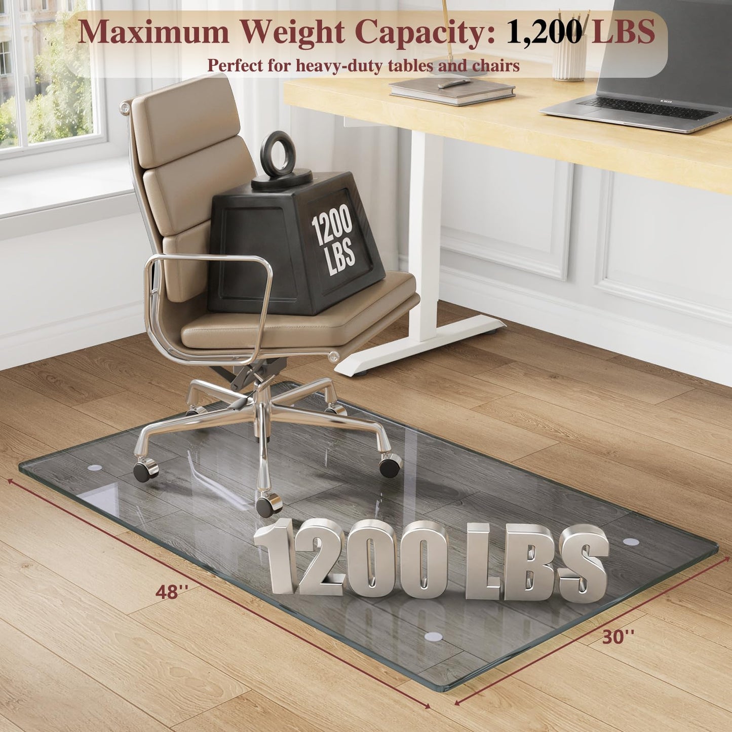 MYSUNORIA Tempered Glass Chair Mat, 30"x48" Heavy Duty Office Chair Mat for Carpet, Grey Carpet Protector Mat for Office Chair, Hides Dirt/Fur Better, Noise-Free Gliding Shatterproof for Office Desk