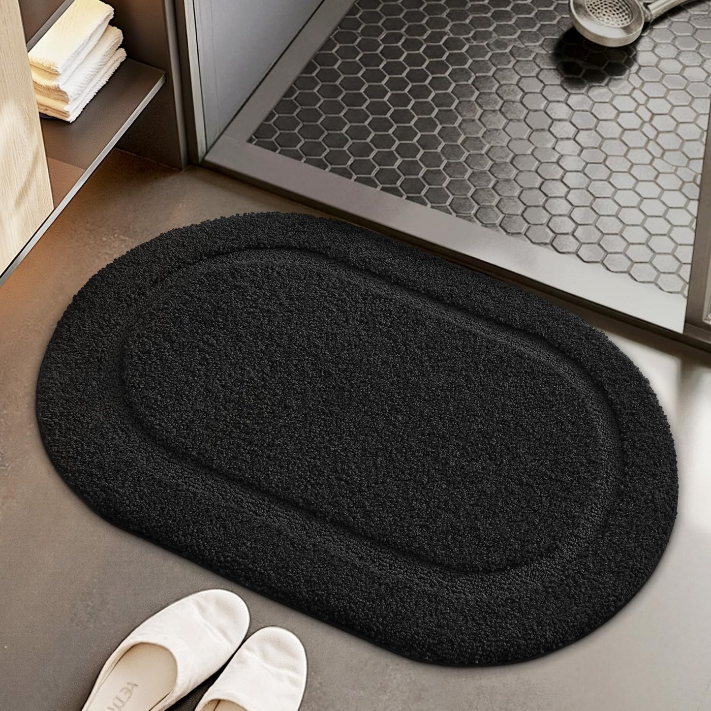 Color&Geometry Oval Black Bathroom Rugs 36x24, Extra Soft Absorbent Microfiber Bath Rugs, Non-Slip Bathroom mat, Washable Plush Bath Mats for Bathroom, Shower, Bathtub, Laundry, Black