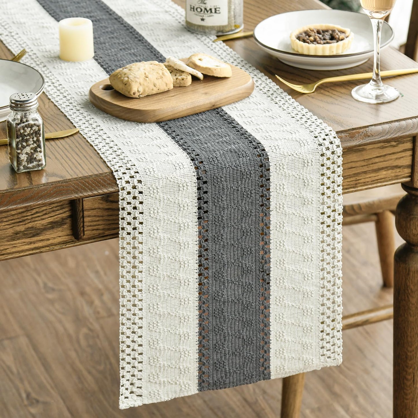 Artoid Mode Dark Grey Farmhouse Rustic Table Runner, Seasonal Holiday Hollow Kitchen Dining Table Decoration for Home Party Decor 12x72 Inch