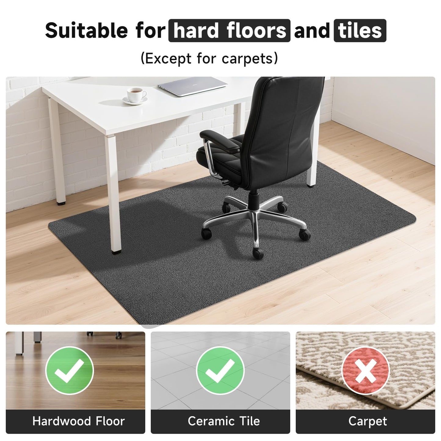 SHAREWIN Office Chair Mat for Hardwood Floor & Tiles, 55"*35" Desk Computer Floor Mats, Large Anti-Slip Hard Floor Protector for Rolling Chairs, Dark Gray