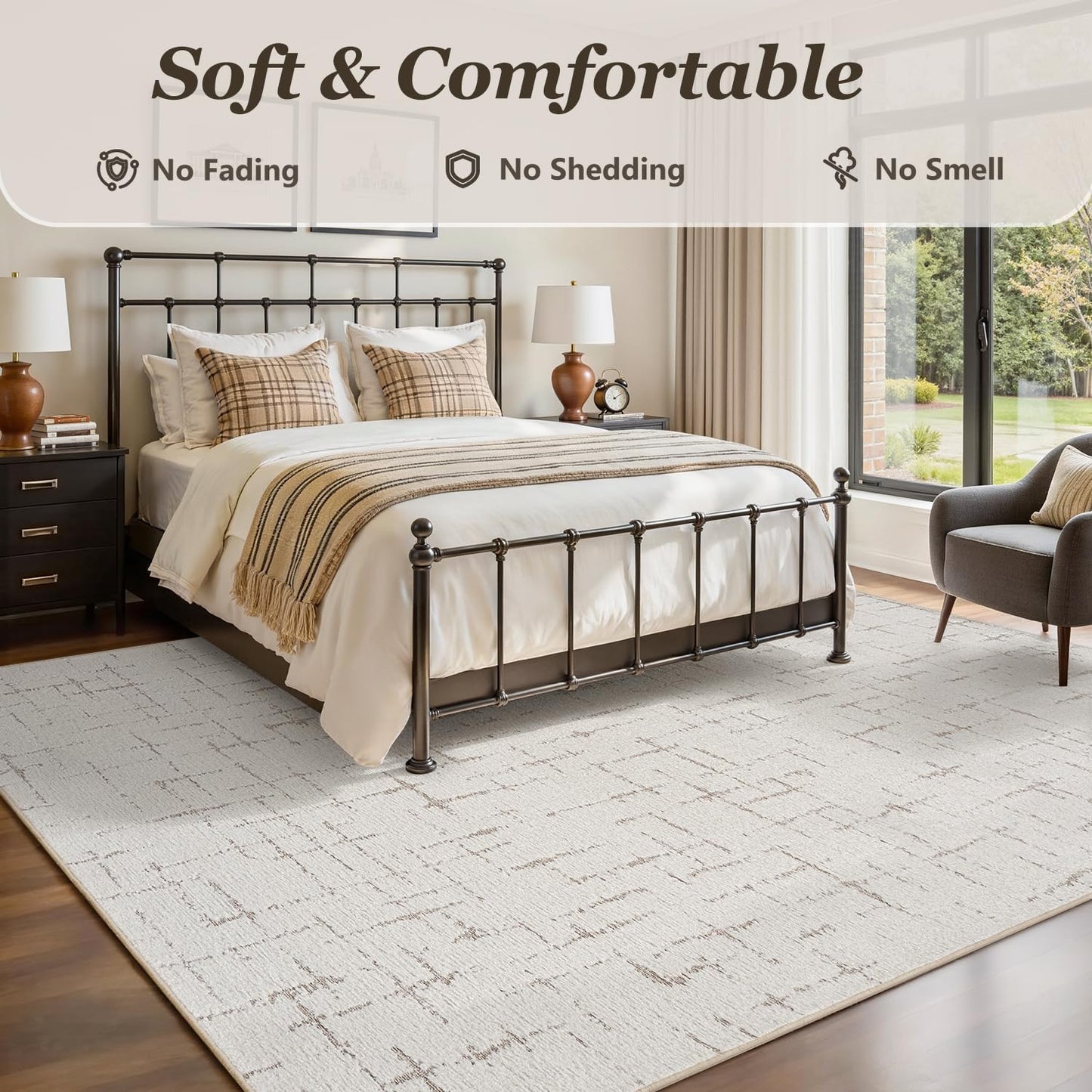 Engiw-Beige Neutral 5x7 Area Rug for Living Room Rug-Carpet Bedroom Rugs Textured Tufted Jacquard Modern Washable Rug for Dining Room Nursery Non Slip