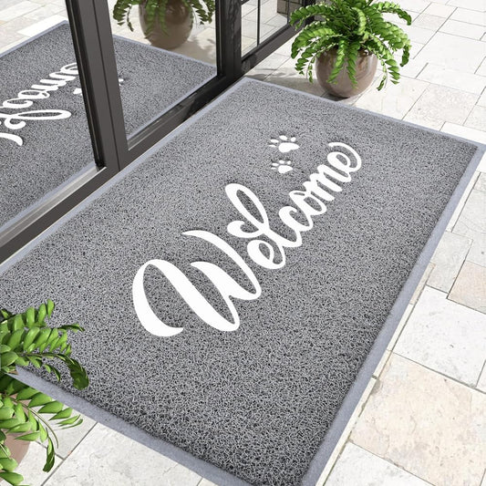 T.HENV Welcome Mat Outdoor, 36x24 All-Season Waterproof Front Door Mat, All-Weather Quick Drying Doormat, Low Profile Indoor, Patio Porch Entryway Floor, Grey-White