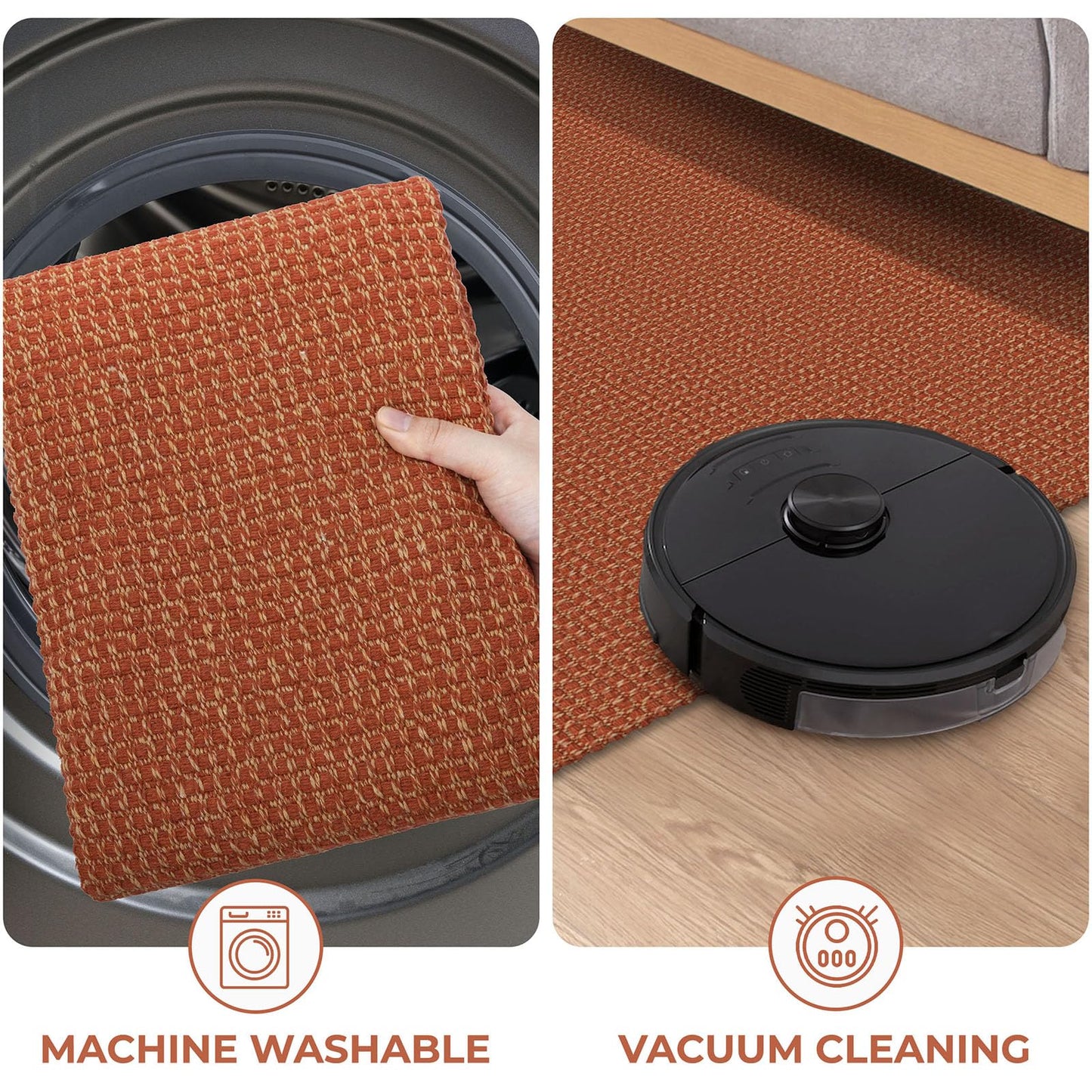KOZYFLY Runners for Hallways 2x8 ft Washable Kitchen Runner Non Slip Rubber Backed Hall Runners Cotton Entryway Runner Rugs Floor Carpet for Indoor Backdoor Bedroom Kitchen, Orange/Tan