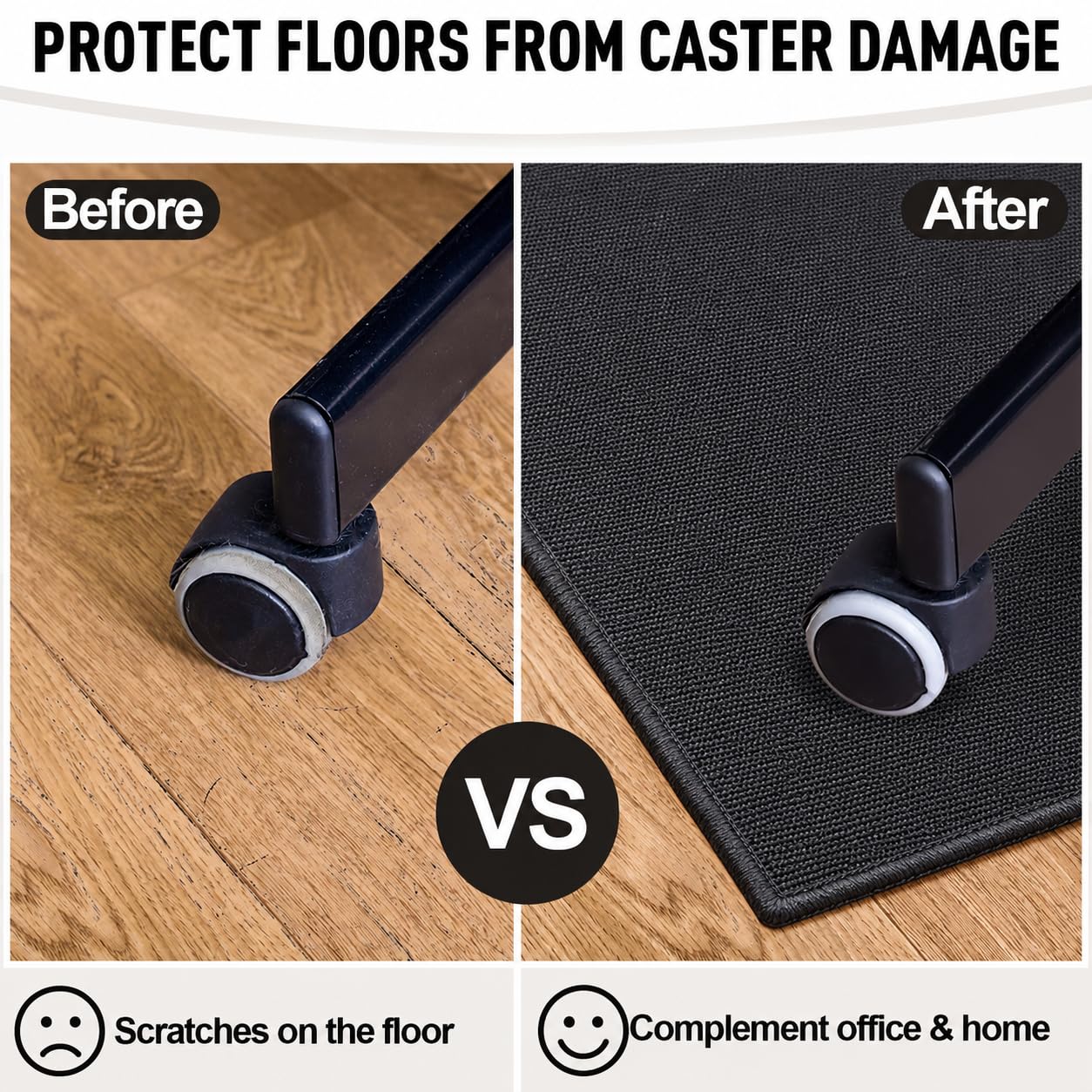 Office Chair Mat for Hardwood Floors, 48 x 35.5 in Non-Slip Desk Chair Mat for Rolling Chairs, Low Pile Under Desk Rug Floor Protector for Wood, Tile & Laminate Floors, Black