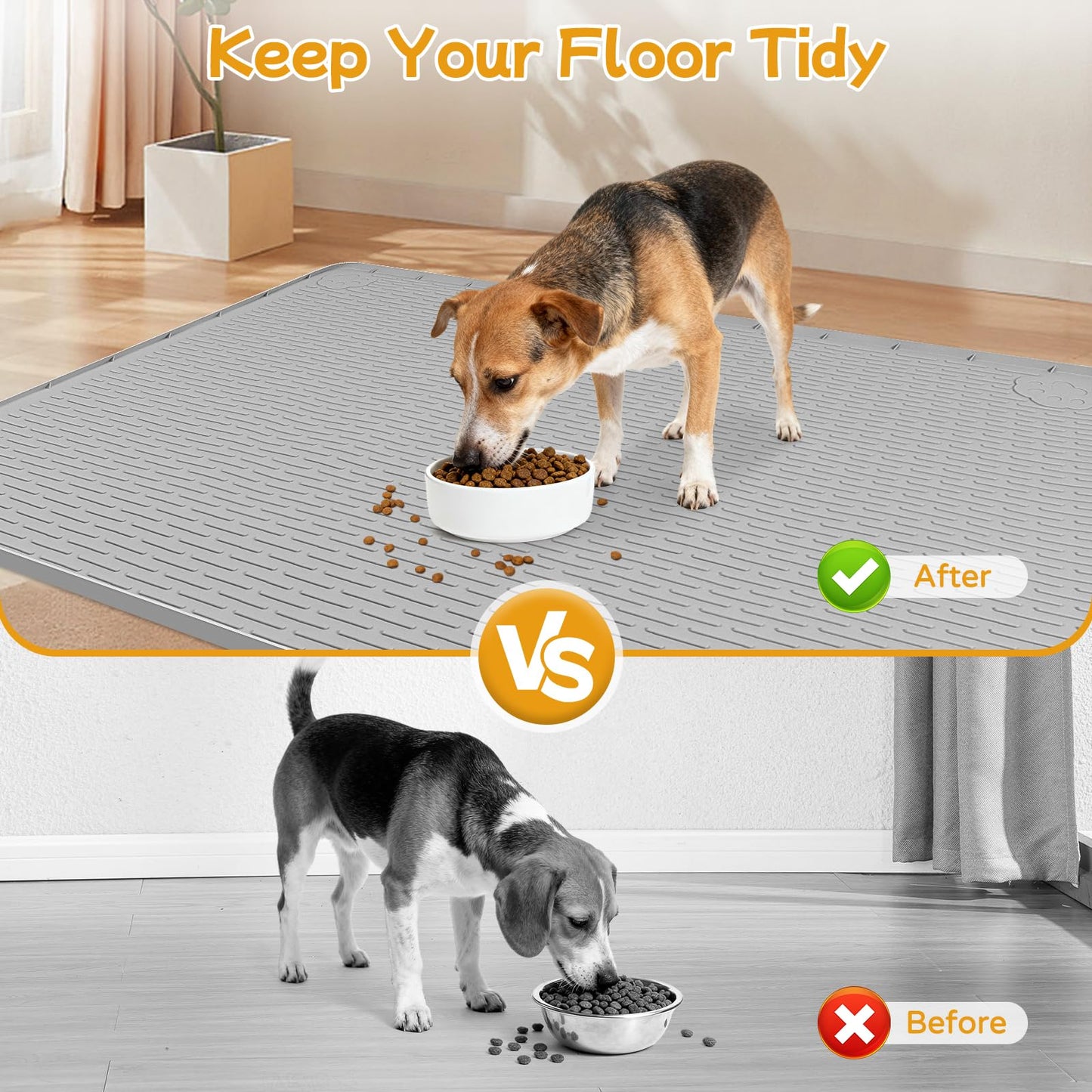 Lanstics Dog Food Mat, 50" x 35" Large Silicone Mat Dog Feeding Mat with Raised Edge Non-Slip Pet Feeding Mat for Food and Water Bowl, Easy to Clean, Floor Protection (Gray)