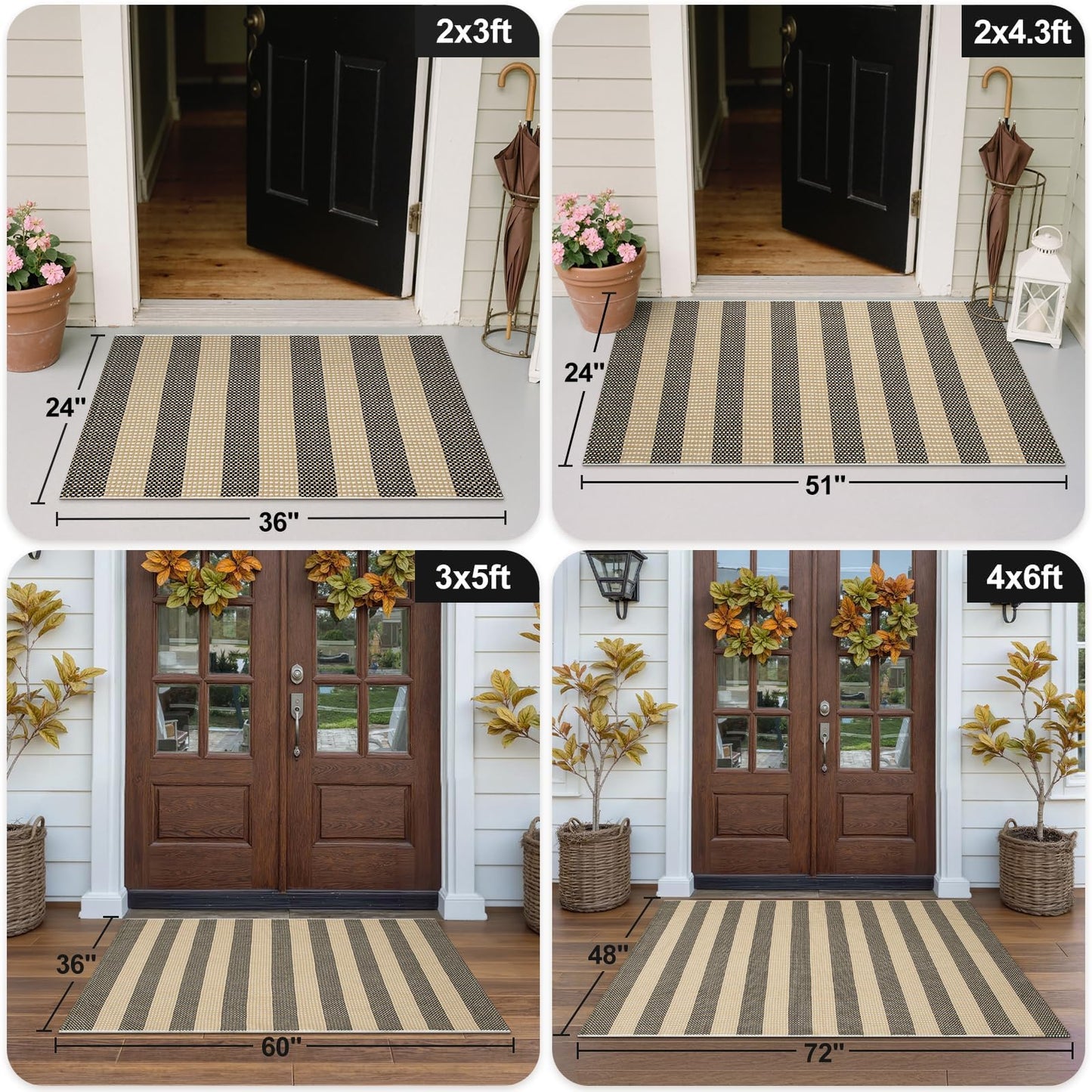 OJIA Front Door Rug 24"x51" Outdoor Doormat Washable Front Door Mat Indoor Entrance Tan Washable Porch Rug Woven Striped Outdoor Mat Entryway Rugs Small Area Rug for Kitchen Entry Bathroom