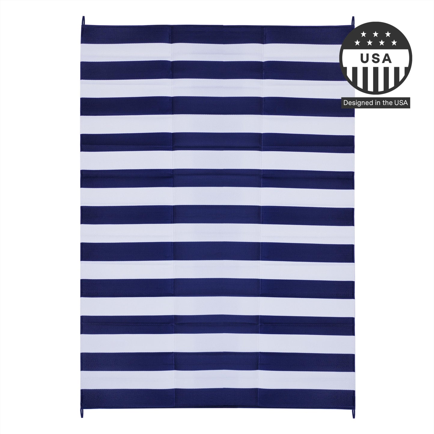 FH Home Outdoor Camping Rug - Waterproof, Fade Resistant, Reversible - Premium Recycled Plastic - Striped - Large Patio, Deck, Sunroom, RV - Brittany Stripe - Blue & White - 9 x 12 ft Foldable