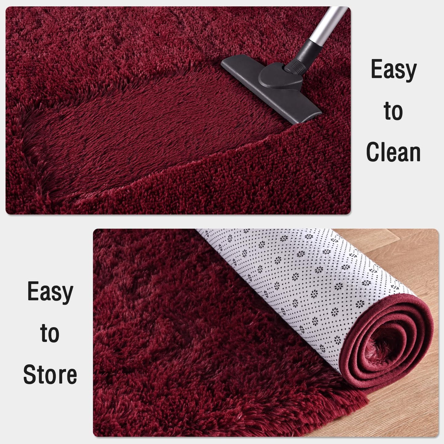 FALARK Fluffy Burgundy Red 8x10 Large Area Rugs for Living Room, Soft Plush Dark Red Rug for Living Room Decor, Big Shaggy Floor Carpet, Thick Non Slip Rectangle Carpets for Home Decor