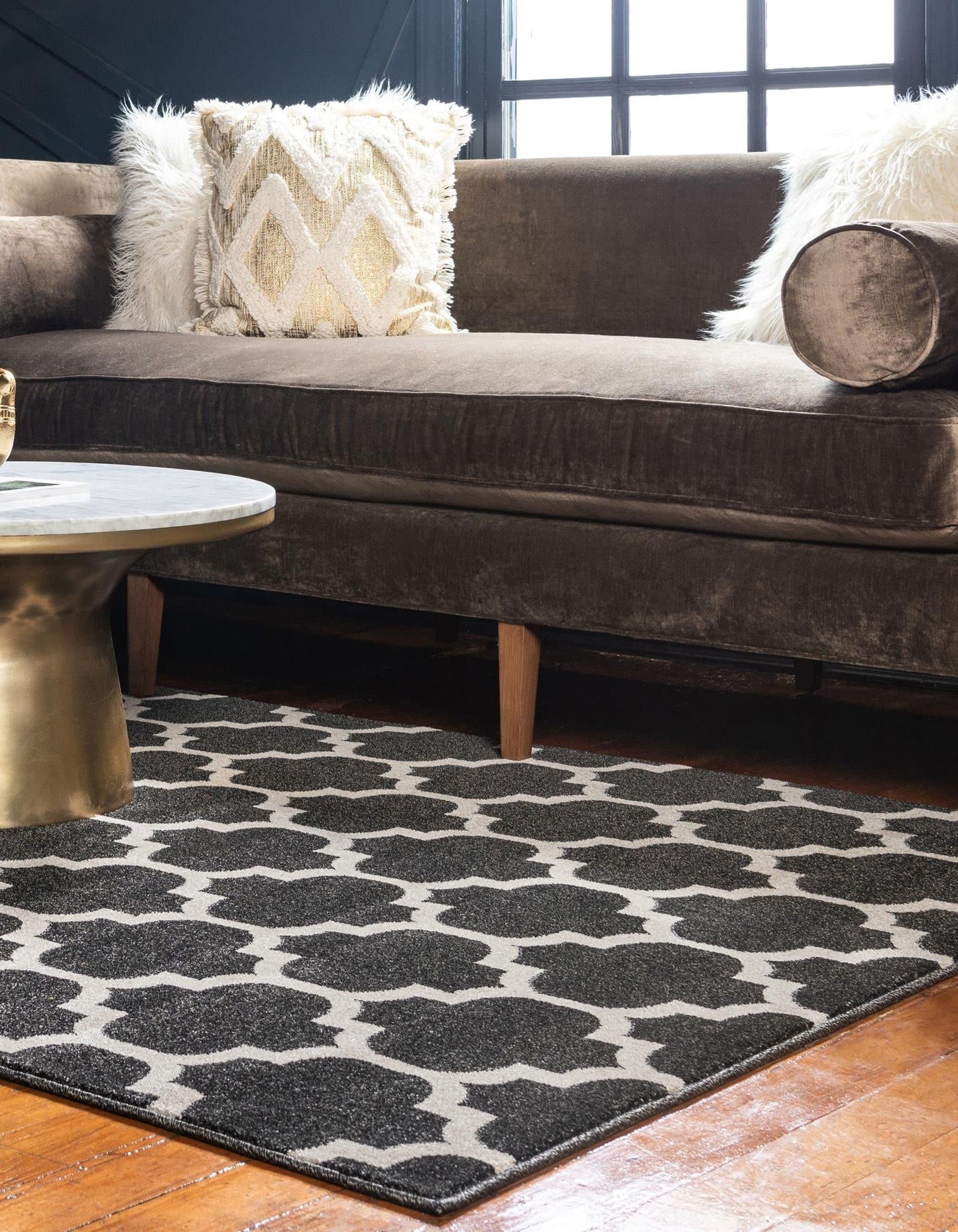 Rugs.com Lattice Collection Rug – 3' x 5' Black Medium Rug Perfect for Entryways, Kitchens, Breakfast Nooks, Accent Pieces