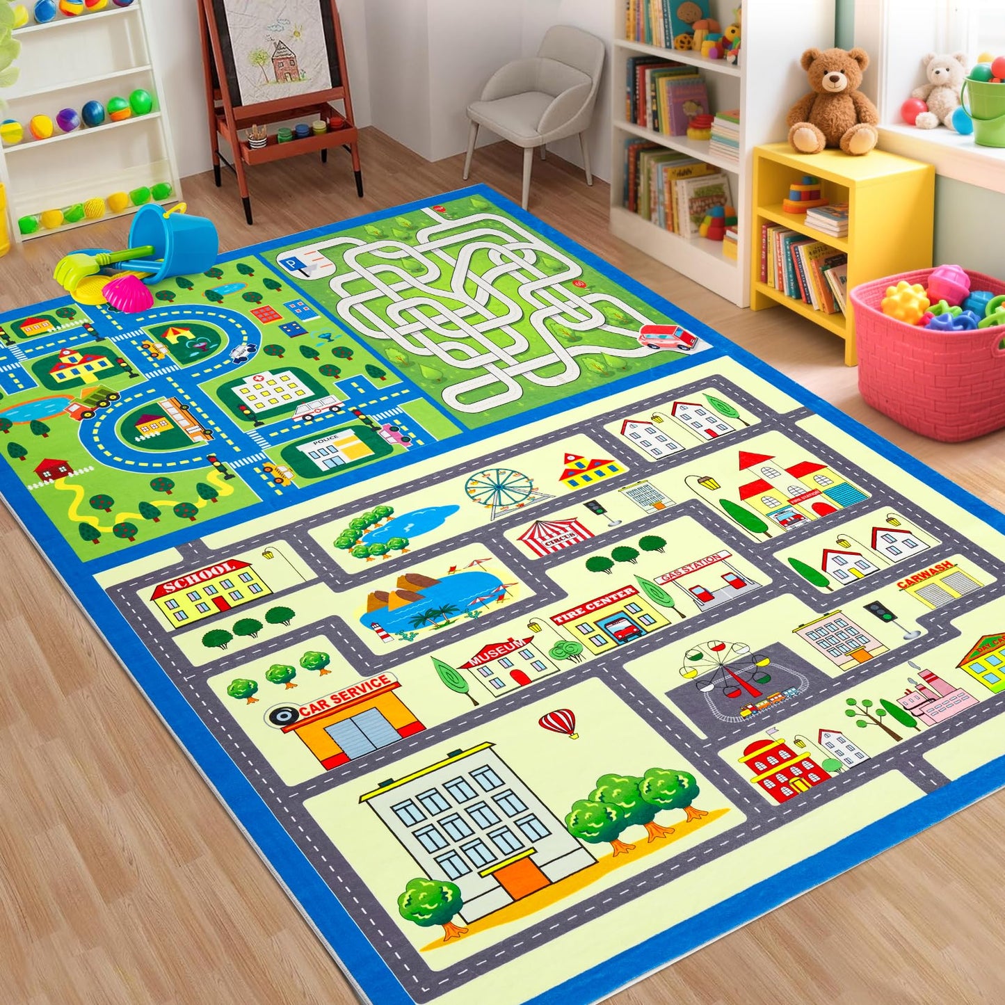 GarveeHome Washable Kids Rug 8x10 ft Kids Carpet Play Mat Car Play Rug, City Life Traffic Road Large Children Educational & Game Area Rug for Toddler Boys Girls Bedroom Playroom Classroom Nursery