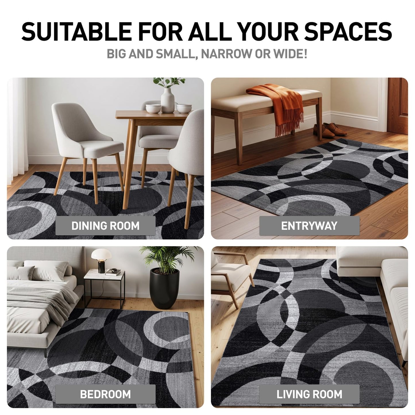 Rugshop Contemporary Abstract Circles Perfect for high Traffic Areas of Your Living Room,Bedroom,Home Office,Kitchen Round Area Rug 8' Gray