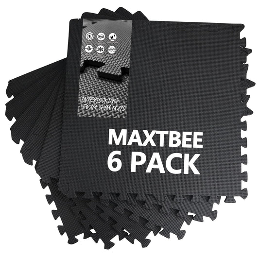 MAXTBEE 1/2 inch Thickened Interlocking Foam Floor Mats (24 Sq Ft), 6 Tiles 24X24in High Density EVA Foam Gym Flooring for Home Gym, Weightlifting, Kids Play Area, Non-slip, Free Splicing.