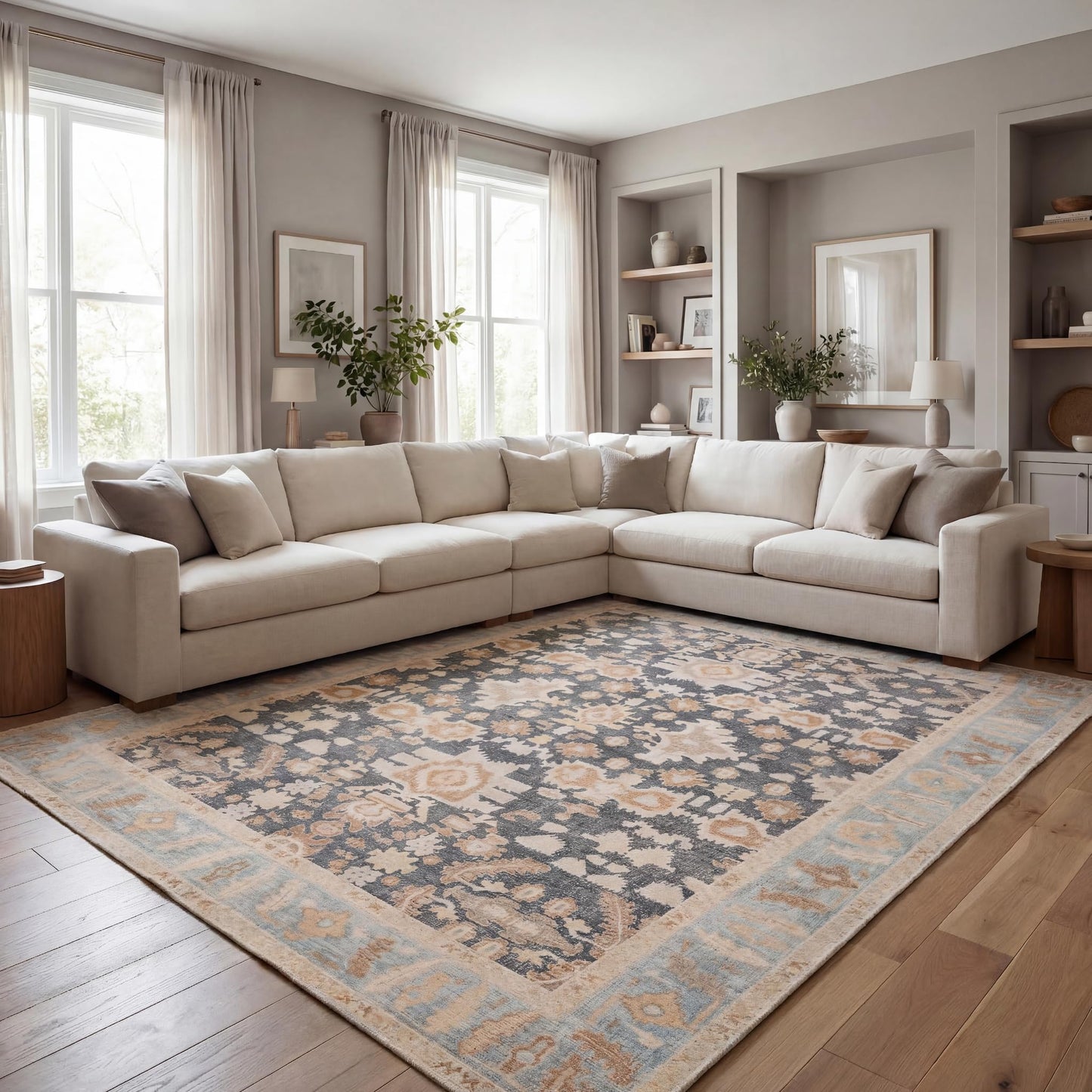 Kuden 8x10 Large Area Rug, Machine Washable Area Rug with Non-Slip Backing, Vintage Style, Soft, Easy Clean, Low Pile Rug for Living Room, Bedroom, Dining Room