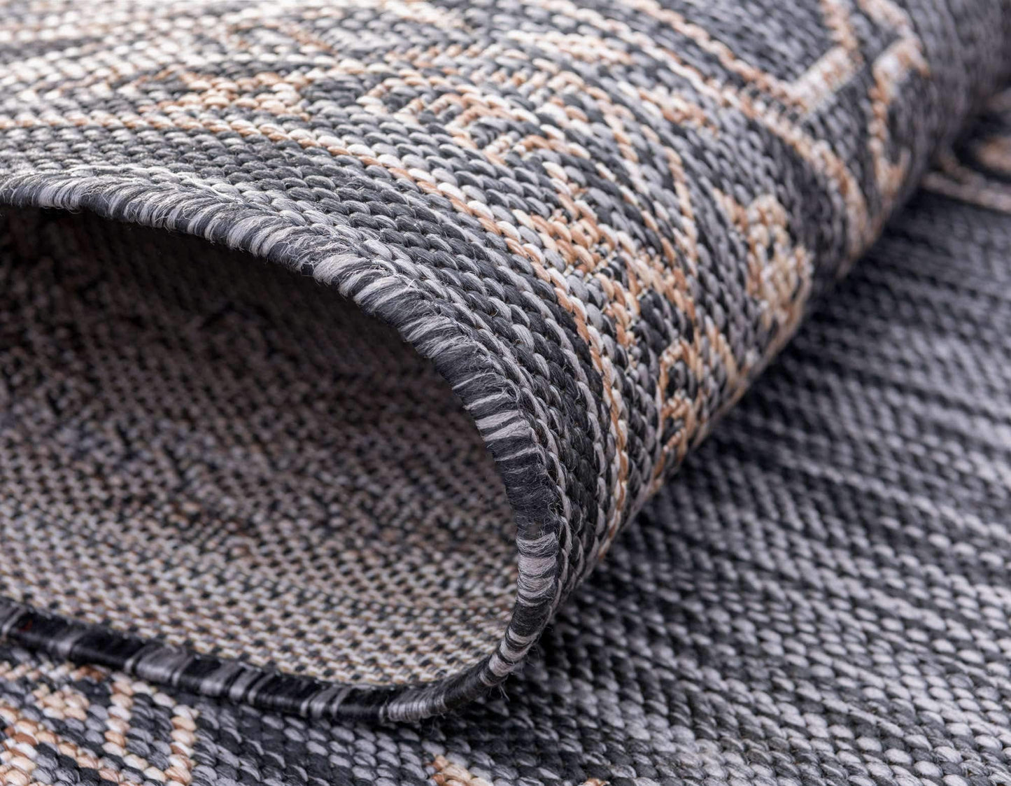 Unique Loom Outdoor Traditional Collection Area Rug - Antique (9' x 12' Rectangle, Charcoal Gray/ Natural)