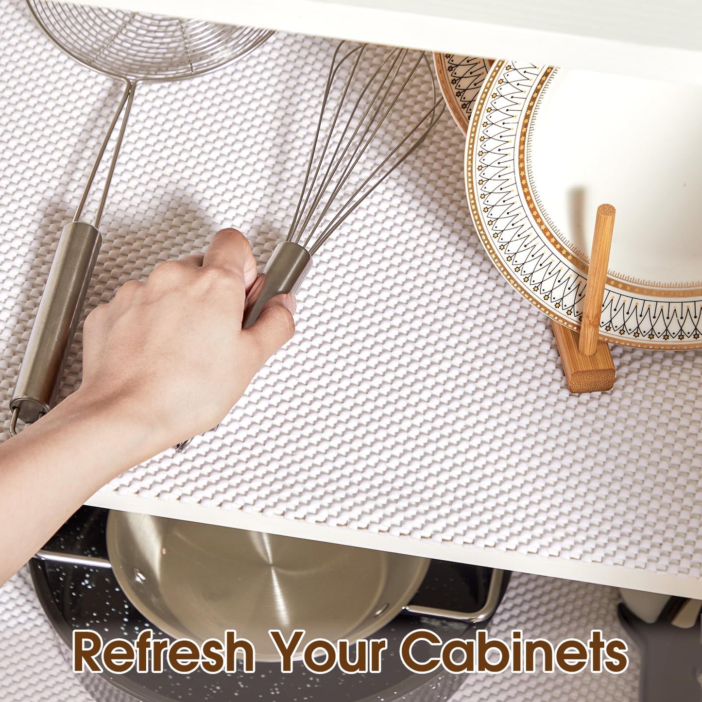 ALIUNI Shelf Liner for Kitchen Cabinet, Drawer Liners Non Slip Non Adhesive Thick Mat, Breathable Dresser Pantry Bathroom Protector, White, 12" x 120"