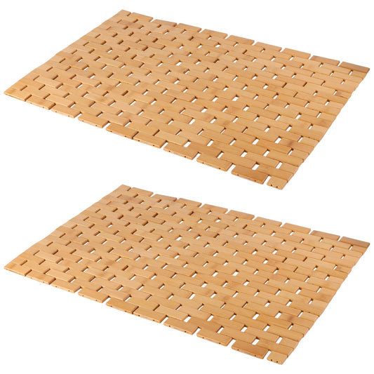 SOUJAP 2 PCS Bamboo Bath Mat, 23.6 x 15.7 Inch, Wooden Shower Floor Mat for Kitchen, Bedroom, Bathtub