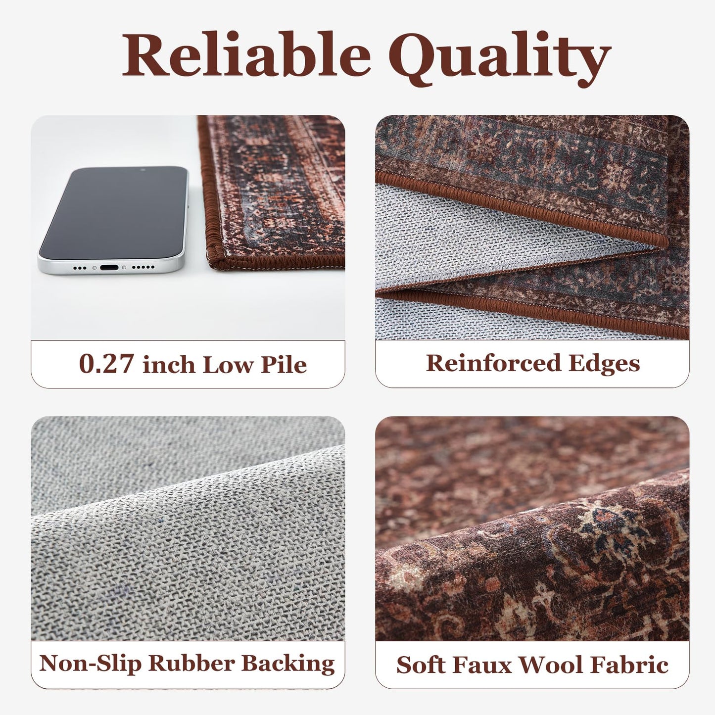 Jainmy Moody Brick Area Rugs 5x7, Distressed Oriental Living Room Rug Washable, Non Slip Low Pile Thin Carpet Rugs for Bedroom/Dining Room/Home Office/Kitchen, Vintage Brick Red Stain-Resistant
