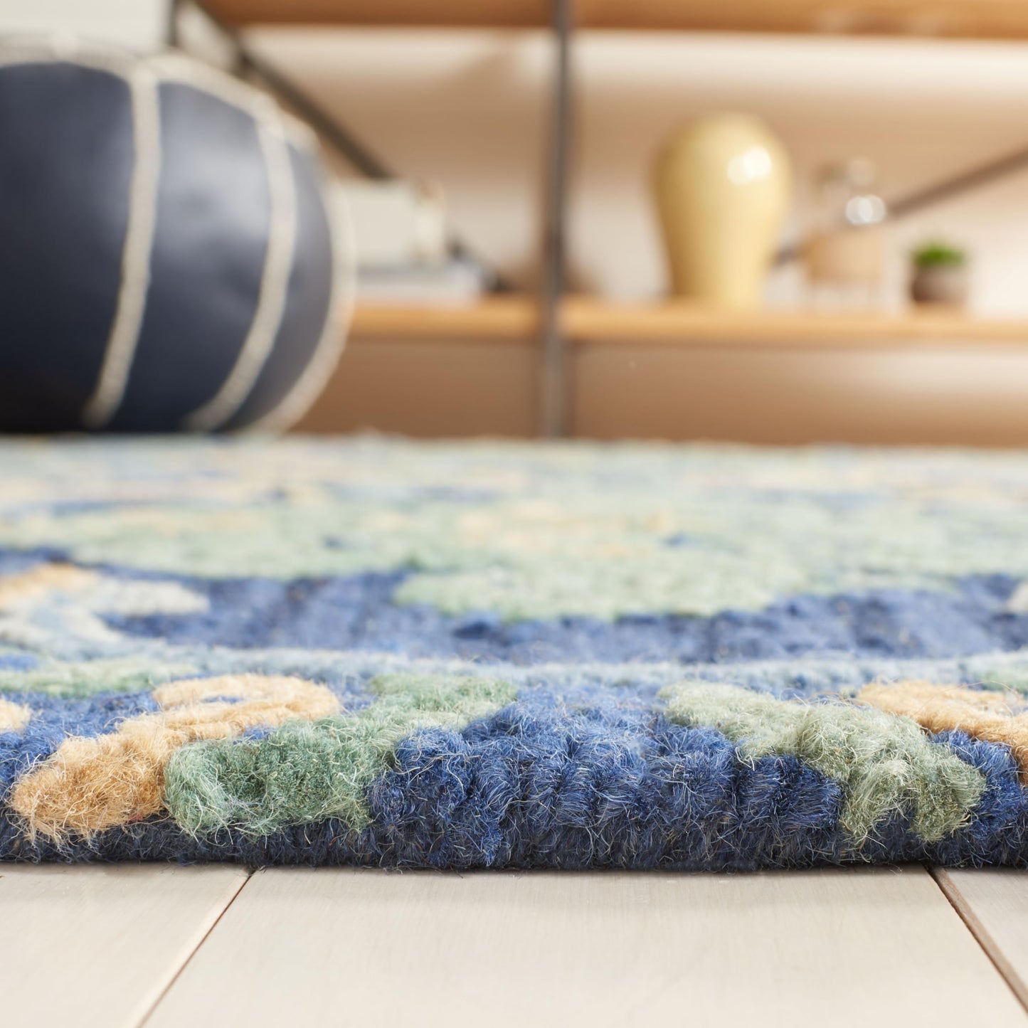 SAFAVIEH Blossom Collection Accent Rug - 2' x 3', Navy & Green, Handmade Boho Fringe Wool, Ideal for High Traffic Areas in Entryway, Living Room, Bedroom (BLM422A)