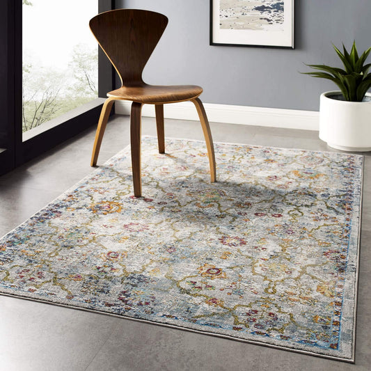 Modway Success Manuka Distressed Vintage Floral Lattice Area Rug, 4x6, Multicolored