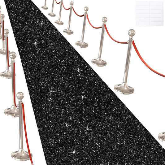 Glitter Carpet Runner for Party -200 GSM Thickness Non-Woven Fabric Runner Rug with Adhesive Tape, Hollywood Carpet for Event, Aisle Runner for Wedding Ceremony (Glitter Black, 2.6FTx15FT)