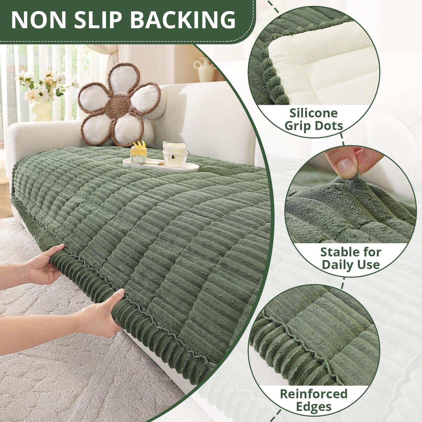 OstepDecor Couch Cover for Dogs, Washable Non Slip Sofa Cover for Pets, Soft Couch Covers for Sofa, Loveseat and Sectional, Furniture Protector Against Pet Hair & Scratches (27.6" x 27.6", Moss Green)