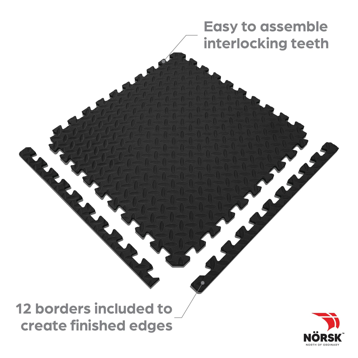 NÖRSK Duräflex Medium-Duty Reversible Interlocking Foam Floor Tiles, Diamond Plate Texture, Black/Blue, 24 X 24 X .47 in., 6-Pack (24 sq. ft.) (Black/Gray, 1.0" Thick)