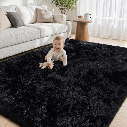 Tosuoka 5x7 Area Rugs for Living Room Bedroom, Ultra Soft Fluffy Rug Shag Thick Black Rug, Non-Slip Non-Shedding High Pile Plush Fuzzy Rugs Carpet for Nursery Kids Room Dorm