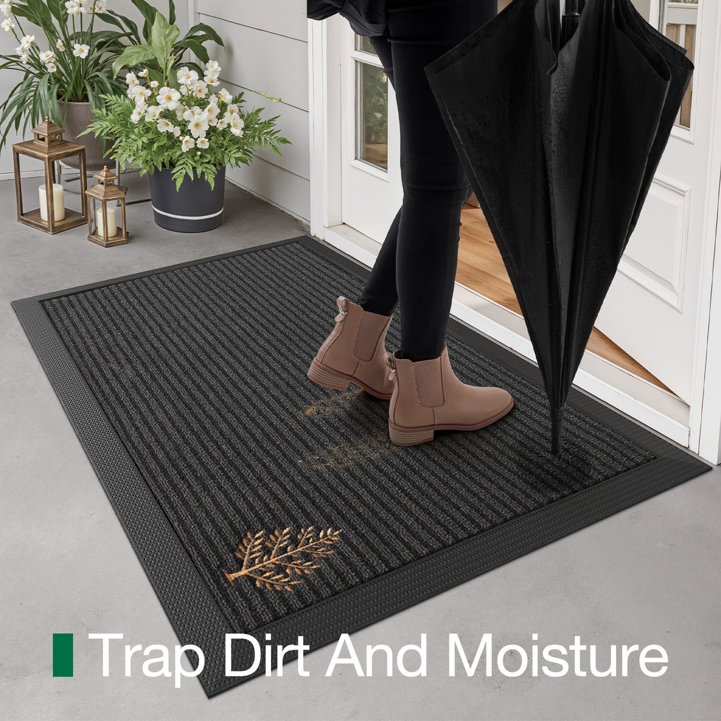 LUMI Outside Welcome Door Mat 24x36, Non-Slip Heavy Duty Dirt Trapper, Grey