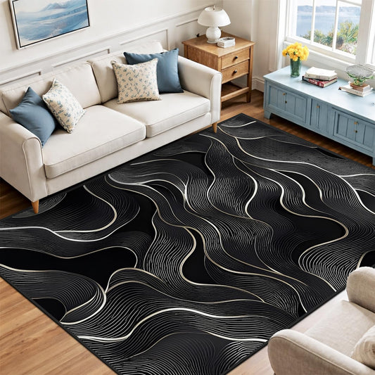 8x10 Area Rug Black White Modern Rug for Living Room Indoor Machine Washable Abstract Rugs for Bedroom Ultra Soft Dining Room Large Carpet Non-Slip Non-Shedding Throw Rug for Home Office