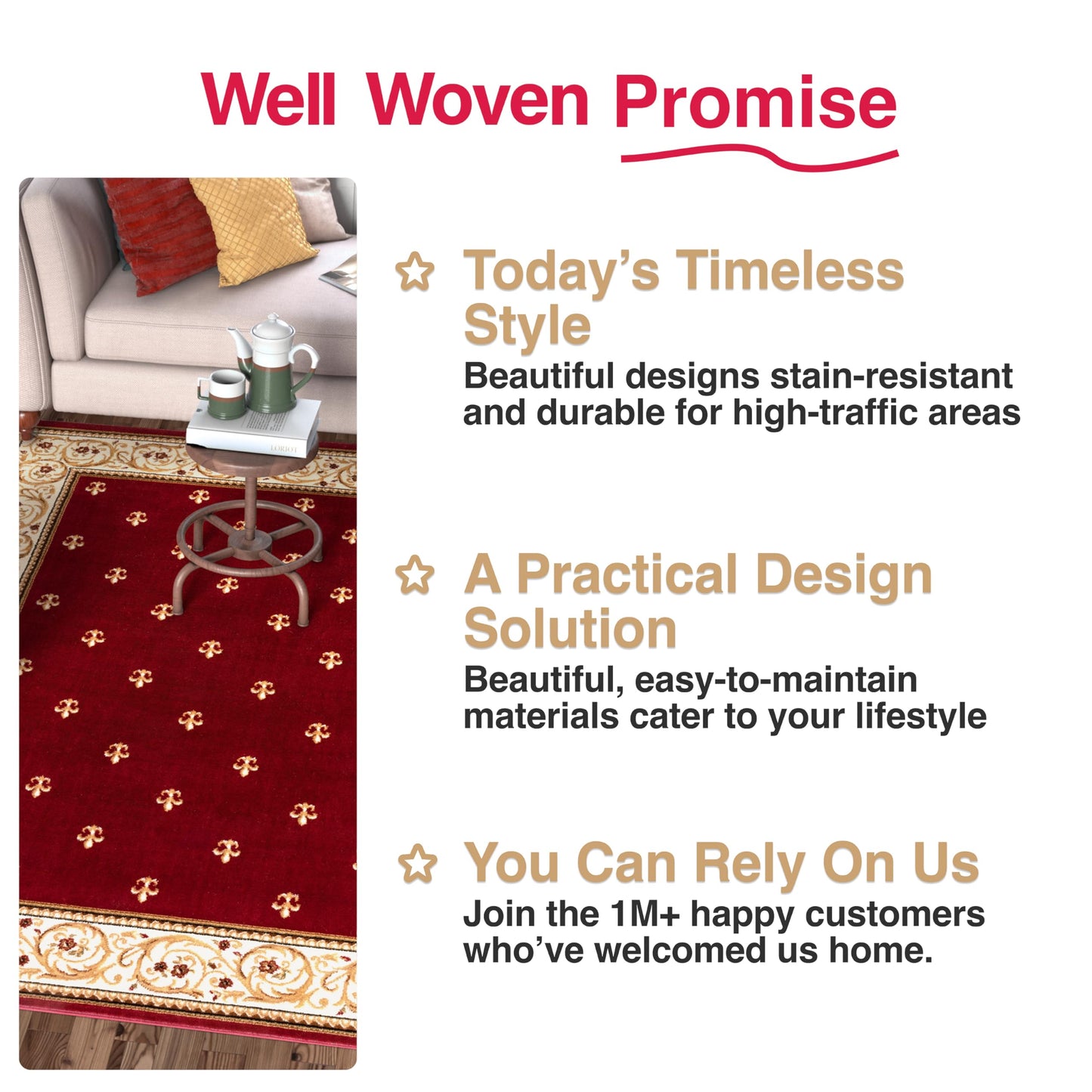 Well Woven Fleur de Lis Elegance Traditional Red 8x10 (7'10" x 9'10") Area Rug – 100% Jute Backing, Durable Living Room, Bedroom & Dining Room Area Rug
