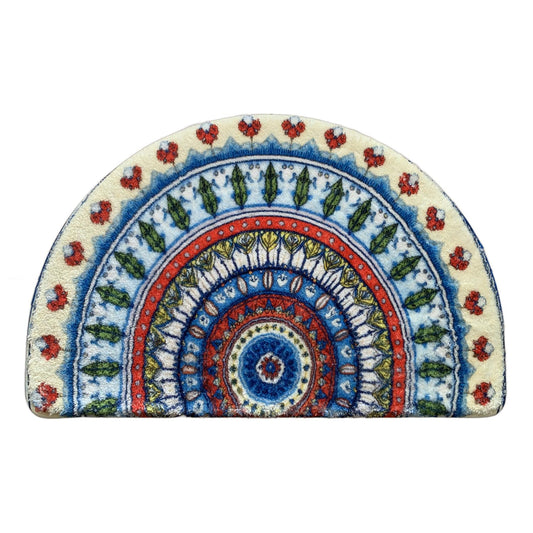 Mandala Half Round Mat Boho Semi Circle Rug Doormat Floral Bathmat Non-Slip Bathroom Rugs Floor Door Mats Half Moon Area Rug Bohemian Decor Semicircle Carpet (Blue)