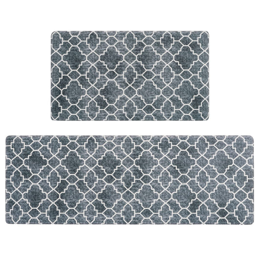 FRESHMINT Kitchen Mat Set of 2, Anti-Fatigue Cushioned Kitchen Mats for Floor, Waterproof Non Slip Comfort Standing Mat, Boho Kitchen Rug for Kitchen Decor, Sink, Office, 17"x30"+17"x47", Navy Blue