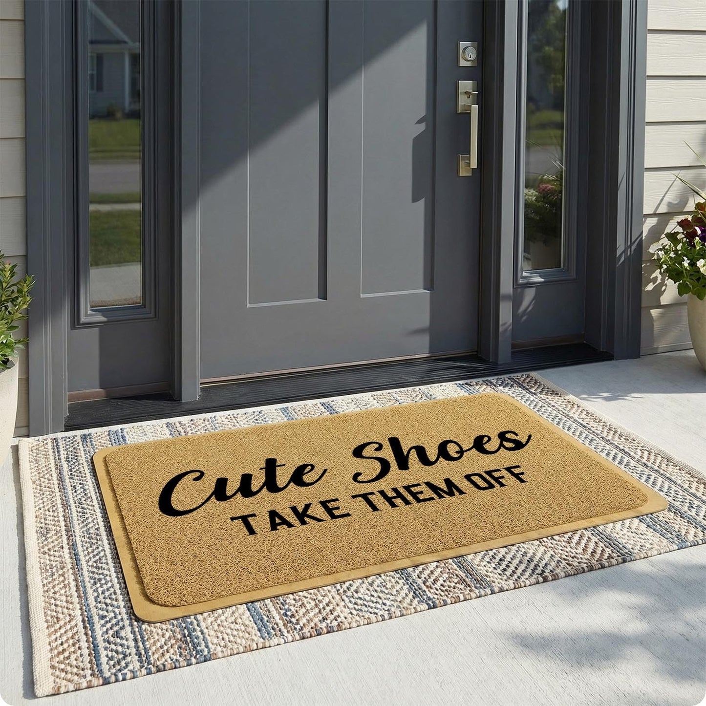 YZCZ Funny Doormat for Entrance Way Indoor/Outdoor Front Door/Patio Anti-Slip & Heavy Weather Resistant Rugs House Warming Novelty Gift Mat 36"x24" (Cute Shoes Take Them Off)