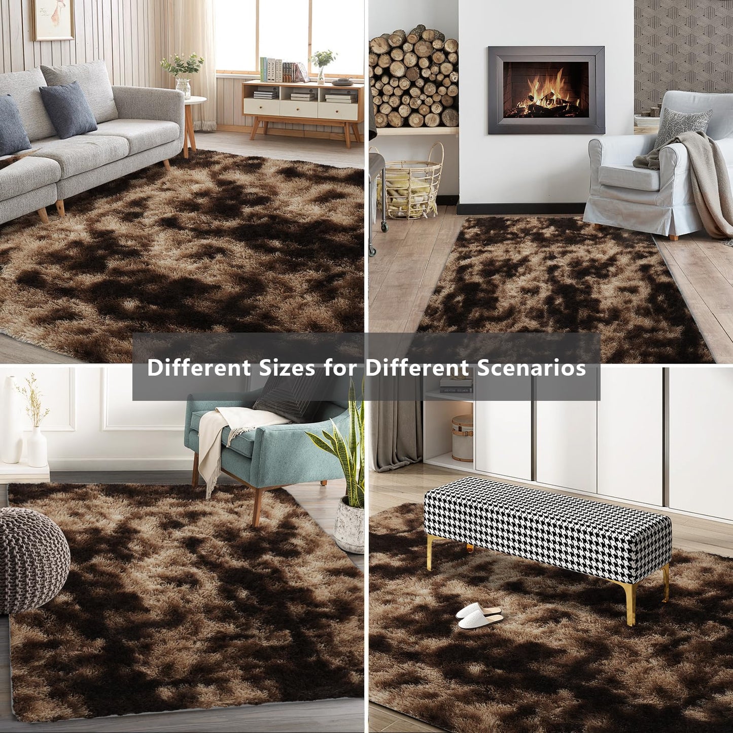 Shag Area Rugs for Bedroom Living Room,4X6 Ultra Soft Fluffy Area Rugs for Dorm,Indoor Carpet Plush Rugs for Living Room Home Decor, Mottling Brown