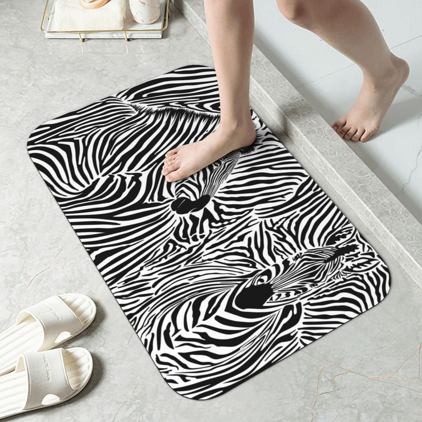 Zebra Bath Mat Diatomaceous Earth Rug Super Absorbent Non Slip Quick Dry Bathroom Kitchen Doormat 16"X24"