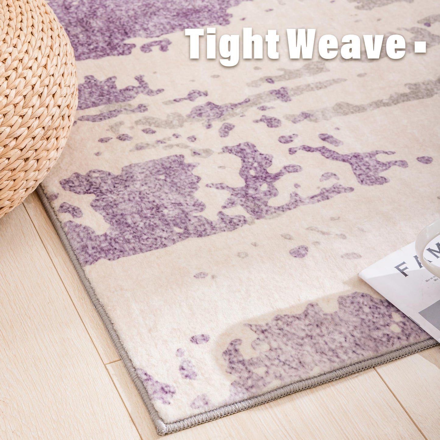 Carvapet 5x7 Large Purple Rugs for Living Room Bedroom, Washable Purple Modern Abstract Low Pile Carpet with Rubber Backing, Foldable, Non Slip Thin Area Rug, Ultra Soft