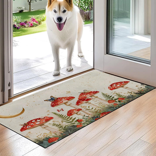 VODRM Red Mushroom Indoor Door Mat,Butterfly Floor Doormat,17x29.5in,Non Woven Non Slip Rubber Backing Enchanting Forest Rug for Porch Insider,Bedroom,Kitchen,Doormats Gifts,Rv Camper Decor