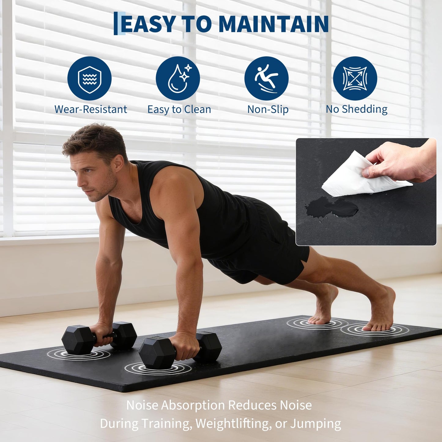Garvee Exercise Equipment Mats 0.56" Thick 48 Sq ft Gym Flooring – 12 Tiles (24" x 24") Rubber Top with High Density EVA Foam, Interlocking Puzzle Workout Mats for Home Gym Exercise– Black