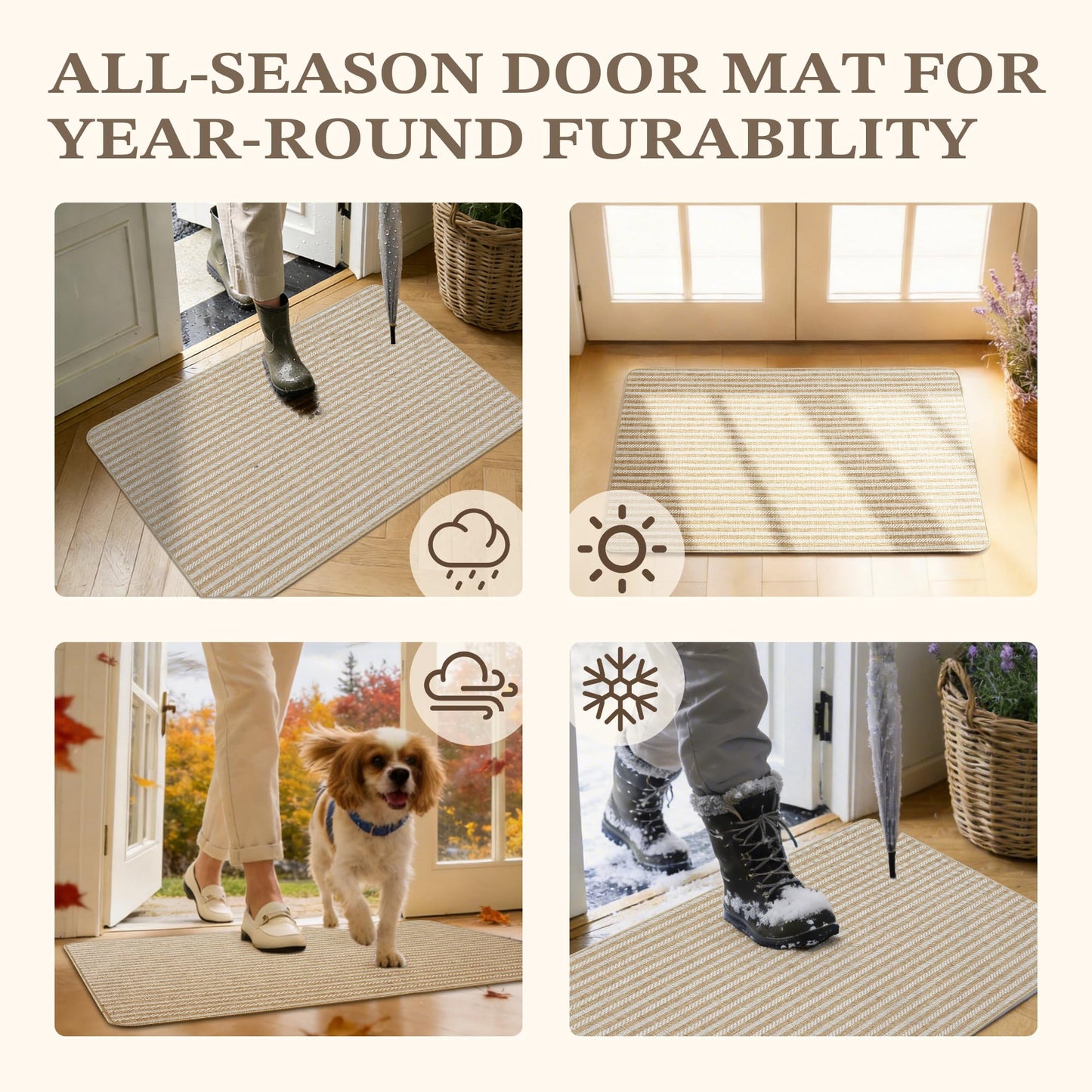 MatEssenz Pet-Friendly Indoor Door Mat - Premium Woven Muddy Paws Dog Mat, Machine Washable Entryway Rug with Durable Rubber Backing, Low Profile Inside Doormat for Dogs, Cats, 17"x29.5", Khaki